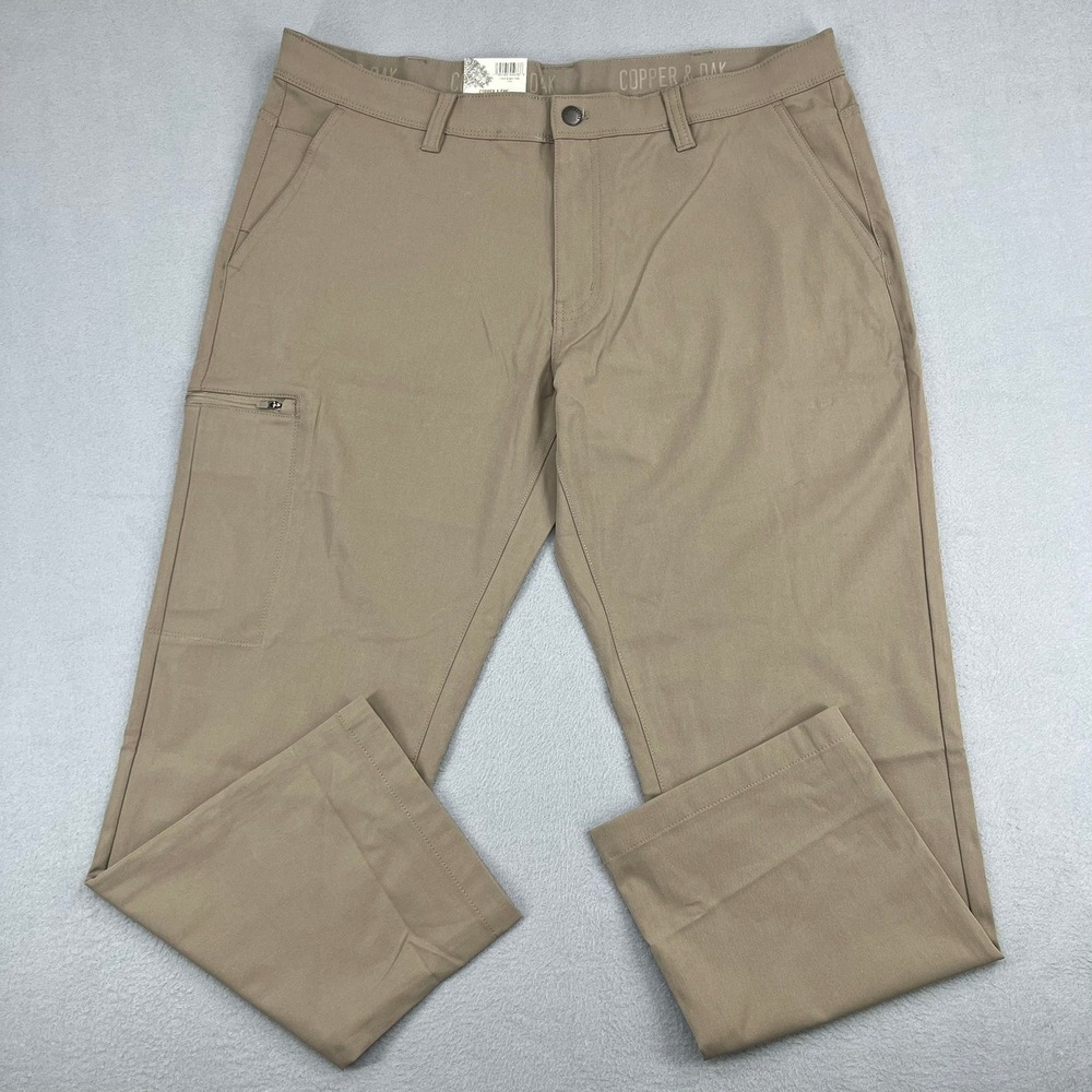 Copper & Oak Mens Utility Pants Tan 40x30 Polyester Straight Leg Workwear NEW